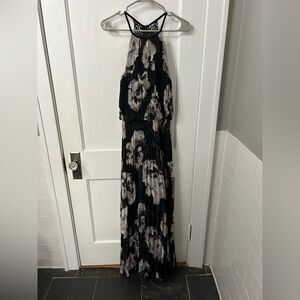 Xscape Black and White Floral Halter Dress